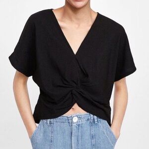 Zara twist knot crop top black